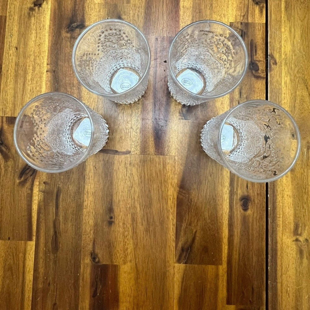 Drinking Glasses Set of 4 OS Clear Very Good Embossed Textured Scroll - Picture 4 of 6